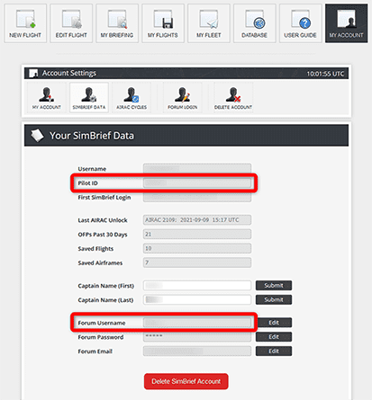 simBrief Account Data